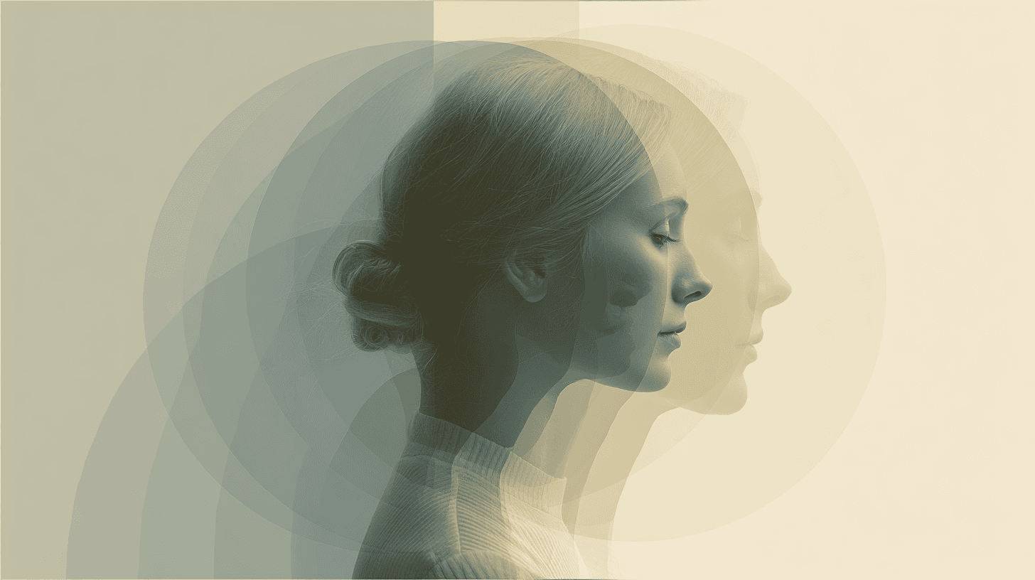 Double-exposure portrait representing layered digital identity
